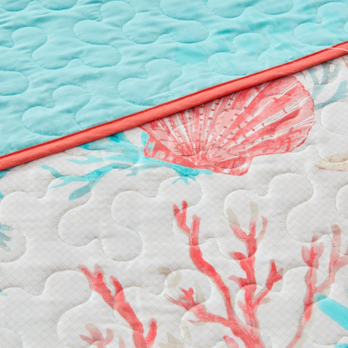 Cotton Sateen Quilt Set with Decorative Throw Pillows - Coral Full/Queen
