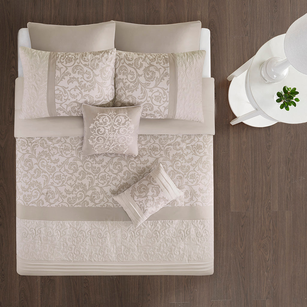 Embroidered 8 Piece Comforter Set with Hypoallergenic Fill - Neutral King