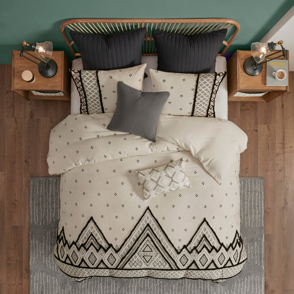 Full/Queen 3 Piece Flax and Cotton Blended Duvet Cover Set with Modern Boho Design