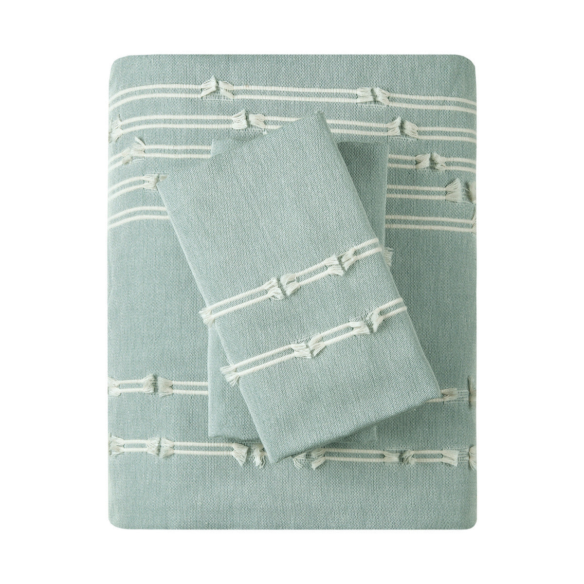 Full/Queen Cotton Jacquard Duvet Cover Set with Reversible Design - Aqua/Ivory
