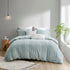 Full/Queen Cotton Jacquard Duvet Cover Set with Reversible Design - Aqua/Ivory
