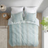 Full/Queen Cotton Jacquard Duvet Cover Set with Reversible Design - Aqua/Ivory
