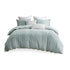 Full/Queen Cotton Jacquard Duvet Cover Set with Reversible Design - Aqua/Ivory