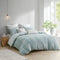 Full/Queen Cotton Jacquard Duvet Cover Set with Reversible Design - Aqua/Ivory