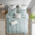 Full/Queen Cotton Jacquard Duvet Cover Set with Reversible Design - Aqua/Ivory