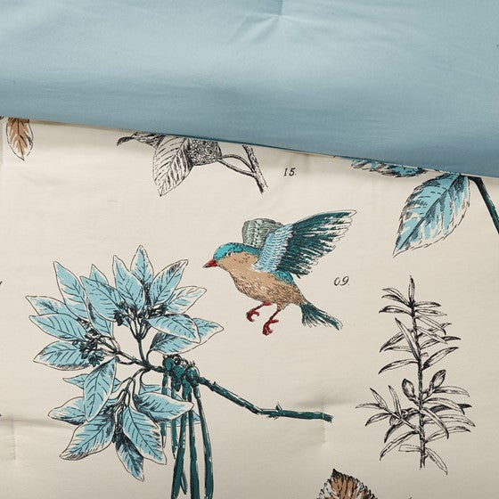 Khaki Printed Cotton Twill King Comforter Set with Embroidery - 7 Piece