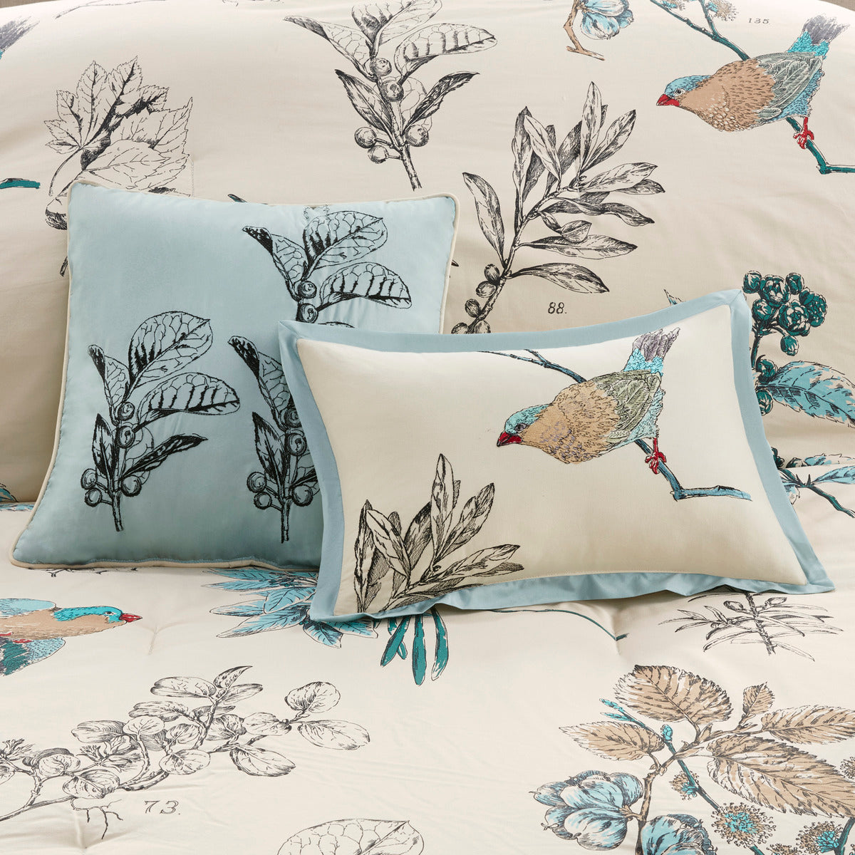 Khaki Printed Cotton Twill King Comforter Set with Embroidery - 7 Piece
