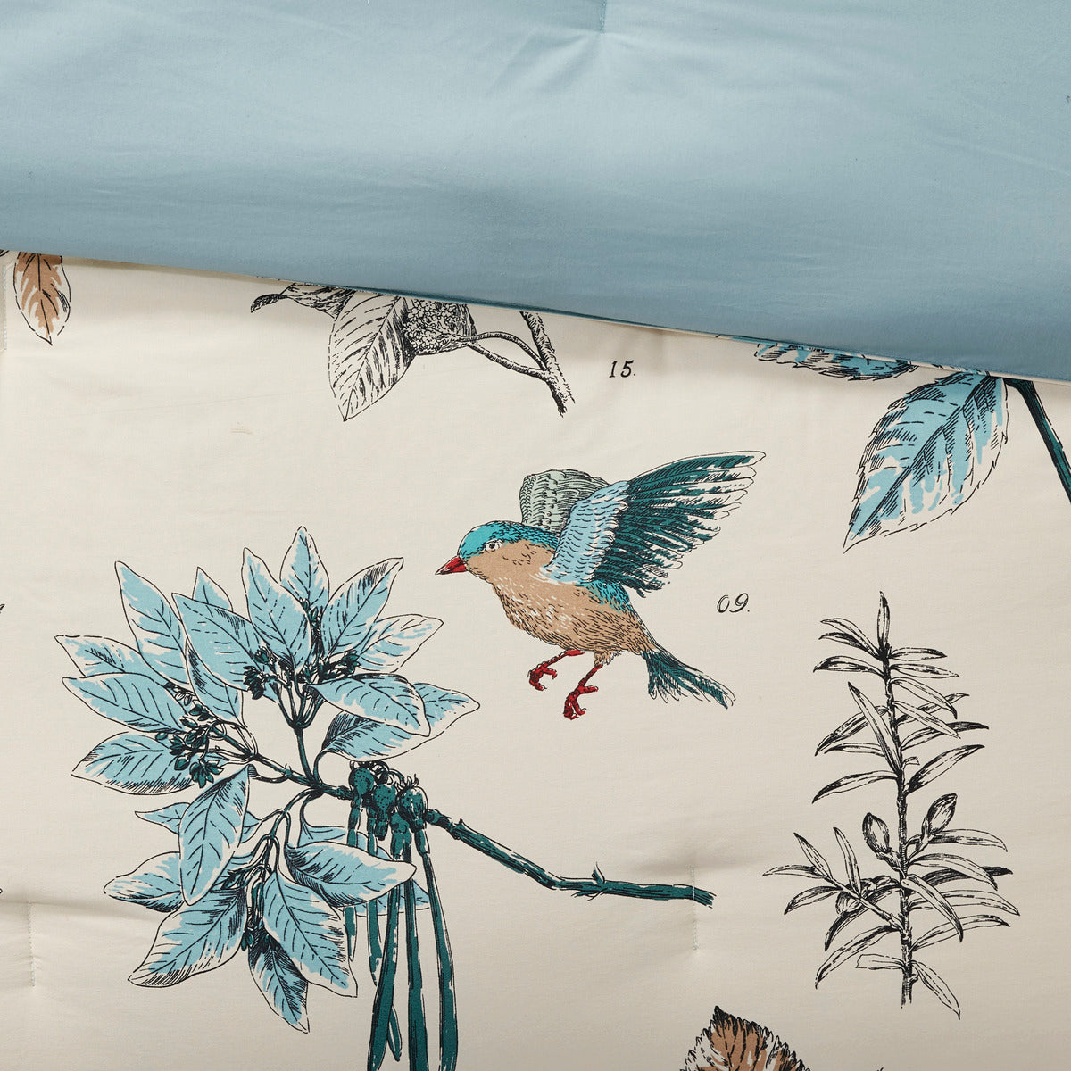 Khaki Printed Cotton Twill King Comforter Set with Embroidery - 7 Piece