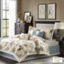 Khaki Printed Cotton Twill King Comforter Set with Embroidery - 7 Piece