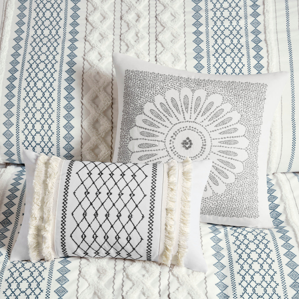 King/Cal King Cotton Printed Duvet Cover Set with Chenille - Aztec Print
