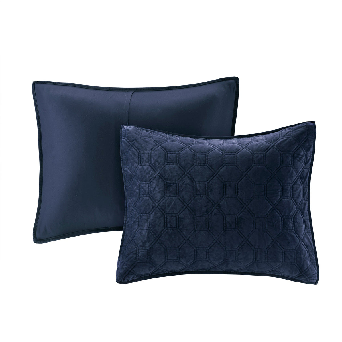 Navy Velvet King/Cal King Quilt Set with Geometric Stitching – 3 Piece