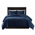 Navy Velvet King/Cal King Quilt Set with Geometric Stitching – 3 Piece