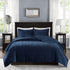 Navy Velvet King/Cal King Quilt Set with Geometric Stitching – 3 Piece