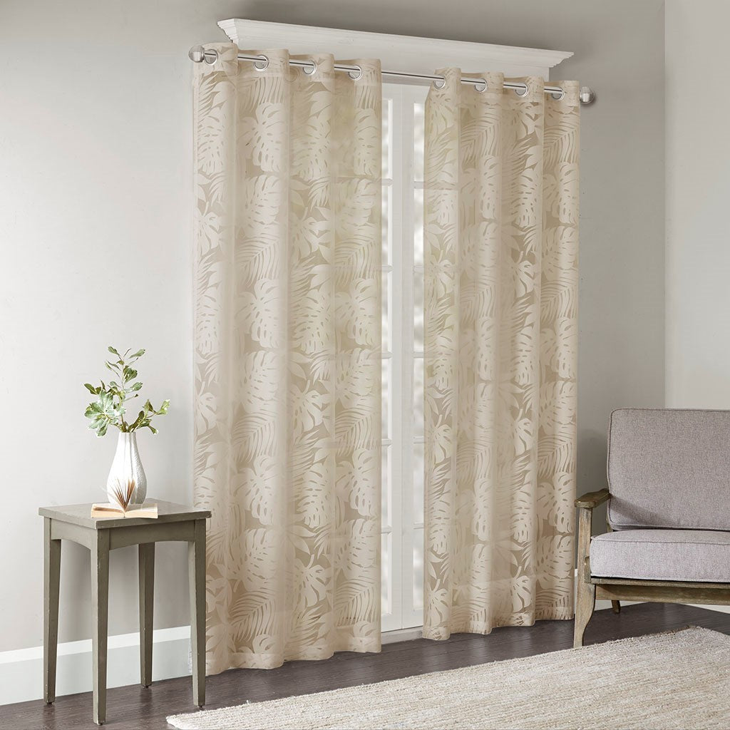 Palm Leaf Burnout Window Sheer Curtain with Palm Leaf Design - Natural