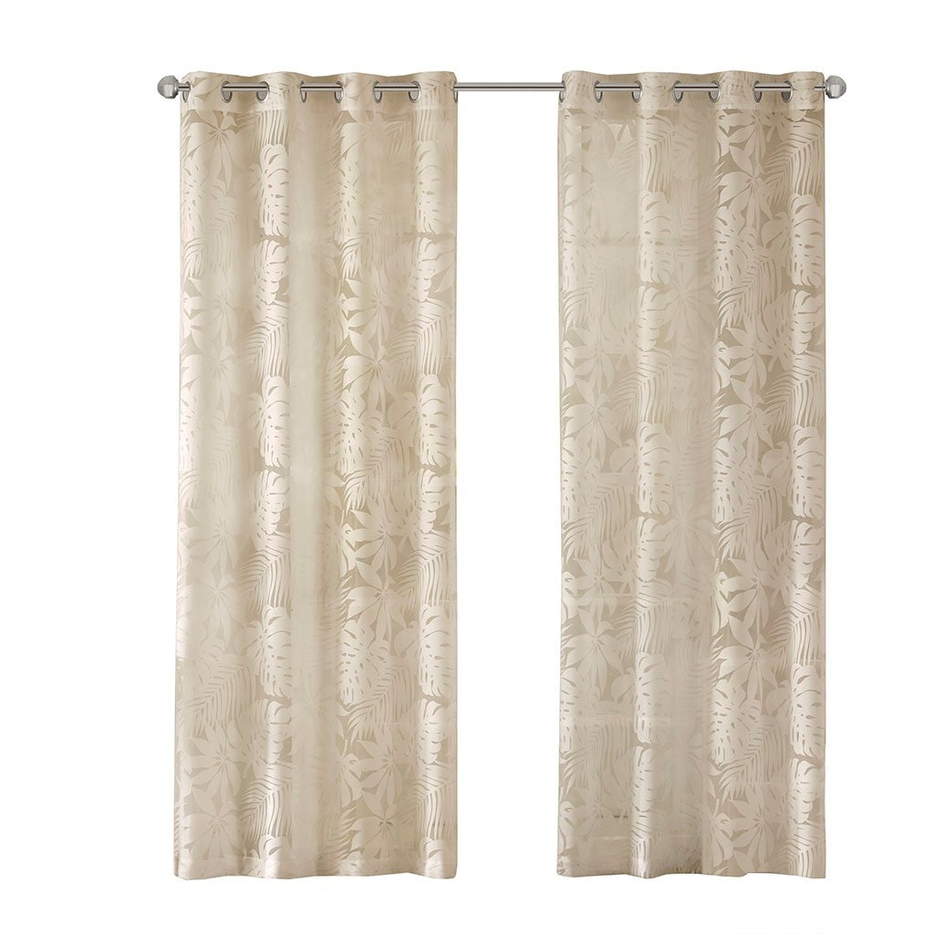 Palm Leaf Burnout Window Sheer Curtain with Palm Leaf Design - Natural