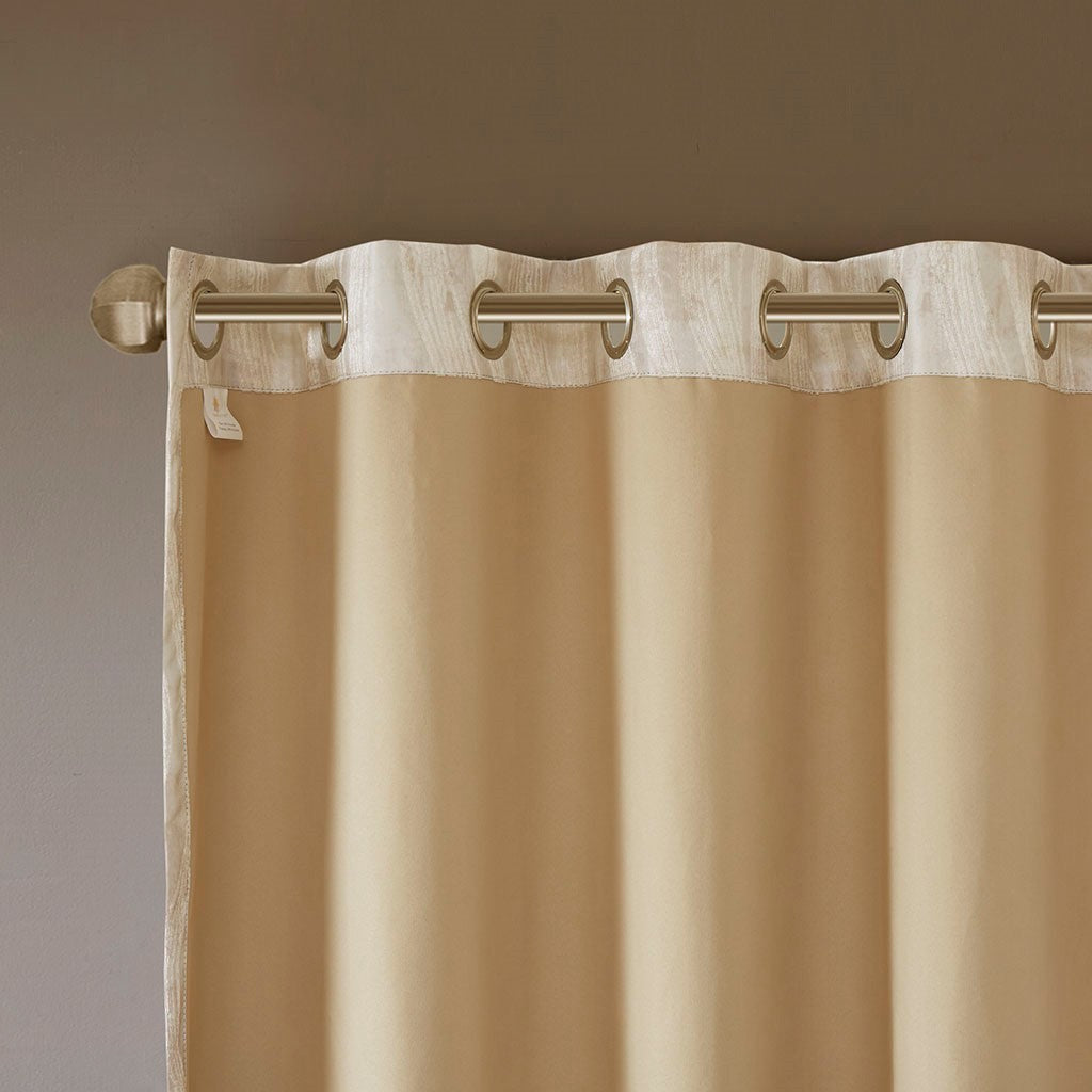 Printed Jacquard Grommet Top Total Blackout Curtain Panel - Beige