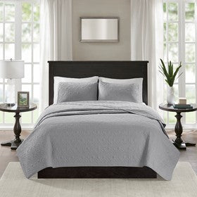 Reversible Quilt Set with Antimicrobial Cotton - Grey King/Cal King