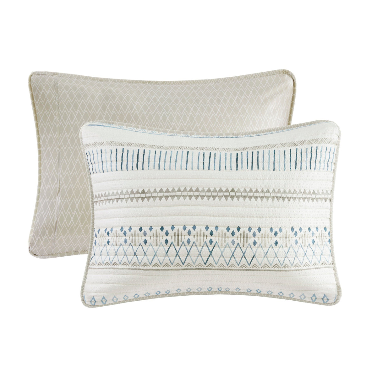 Seersucker Quilt Set with Antimicrobial Finish - Taupe Blue