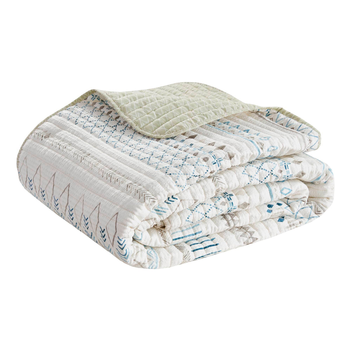 Seersucker Quilt Set with Antimicrobial Finish - Taupe Blue