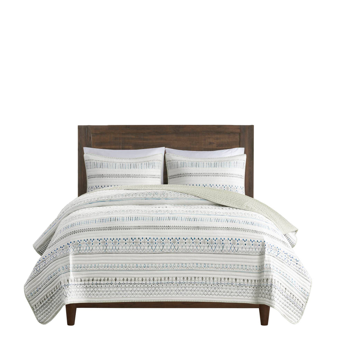 Seersucker Quilt Set with Antimicrobial Finish - Taupe Blue