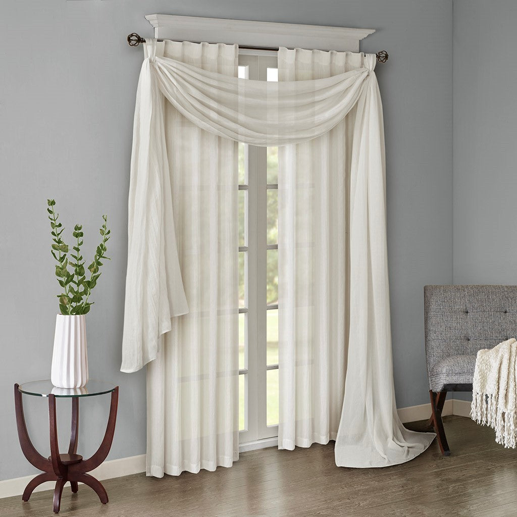 Solid Crushed Curtain Panel Pair with Sheer Texture - White
