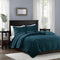 Teal Velvet 3 Piece Quilt Set with Geometric Quilting - Full/Queen