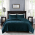 Teal Velvet 3 Piece Quilt Set with Geometric Quilting - Full/Queen