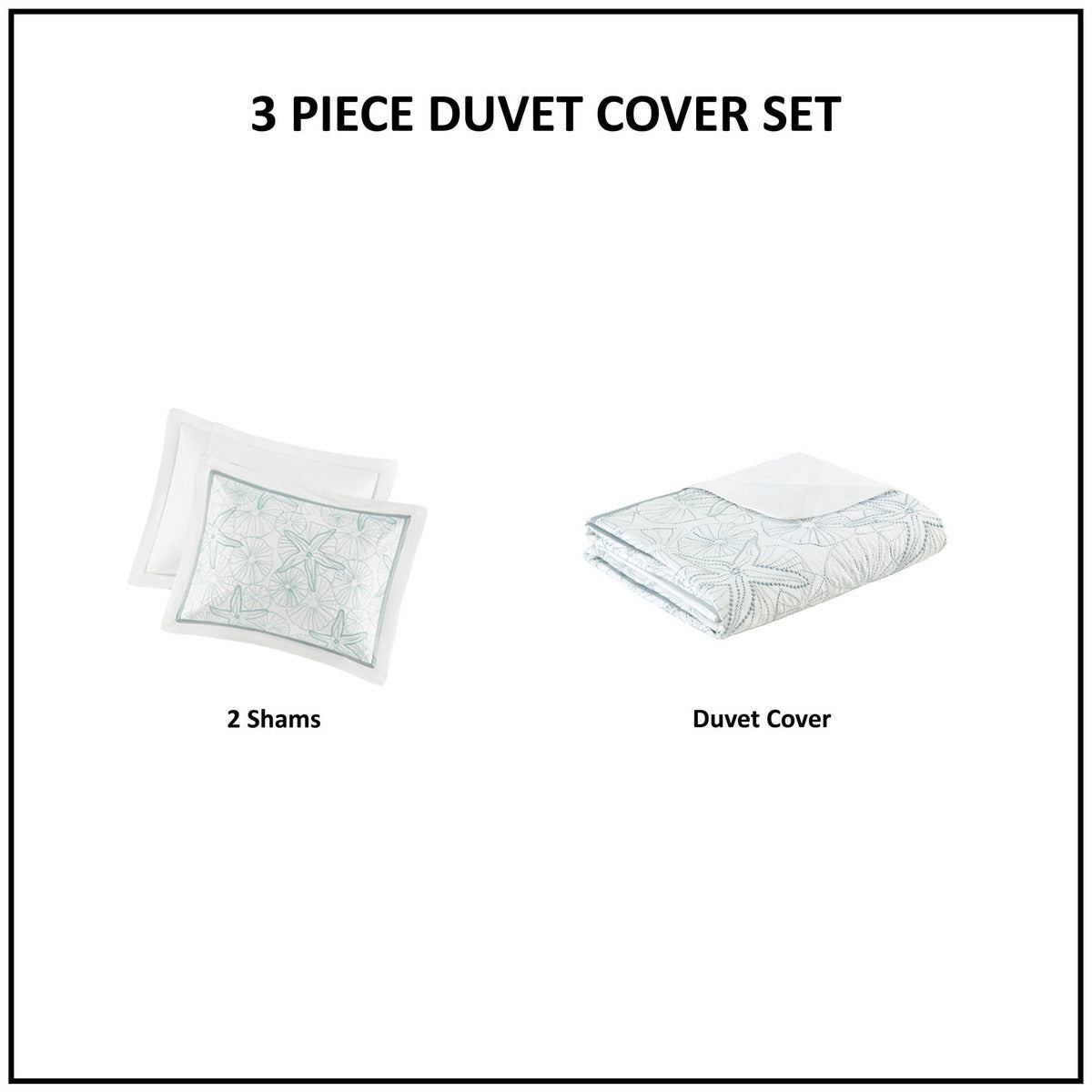 White King Duvet Cover Mini Set with Seashell Embroidery
