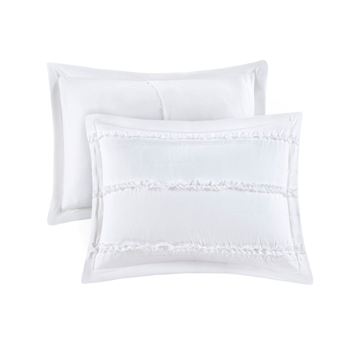 White Reversible Ruffle Quilt Set with Embroidered Throw Pillow - King/Cal King