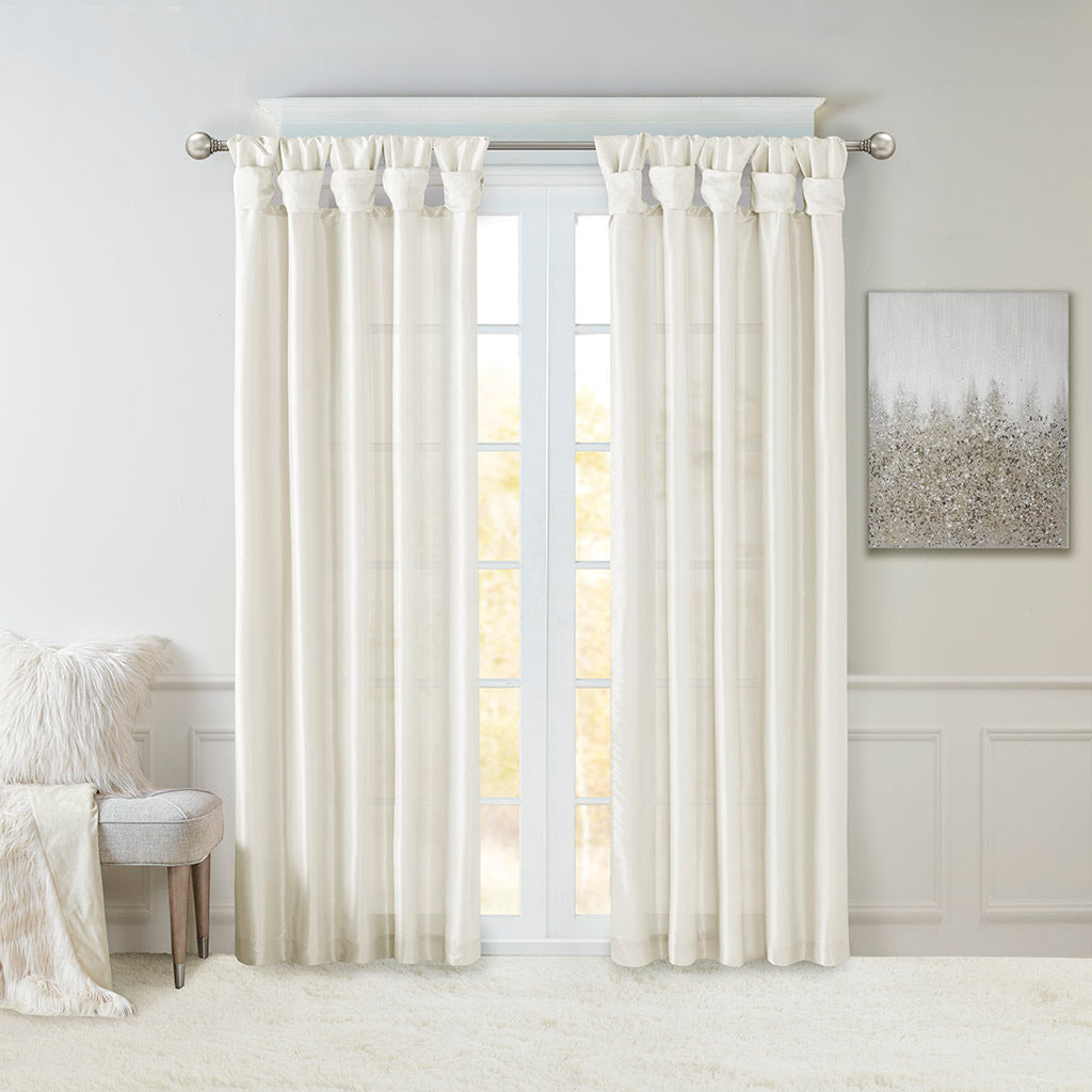White Twist Tab Lined Window Curtain Panel with Privacy Lining - 50