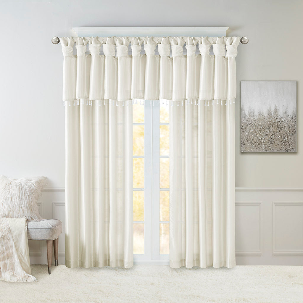 White Twist Tab Lined Window Curtain Panel with Privacy Lining - 50