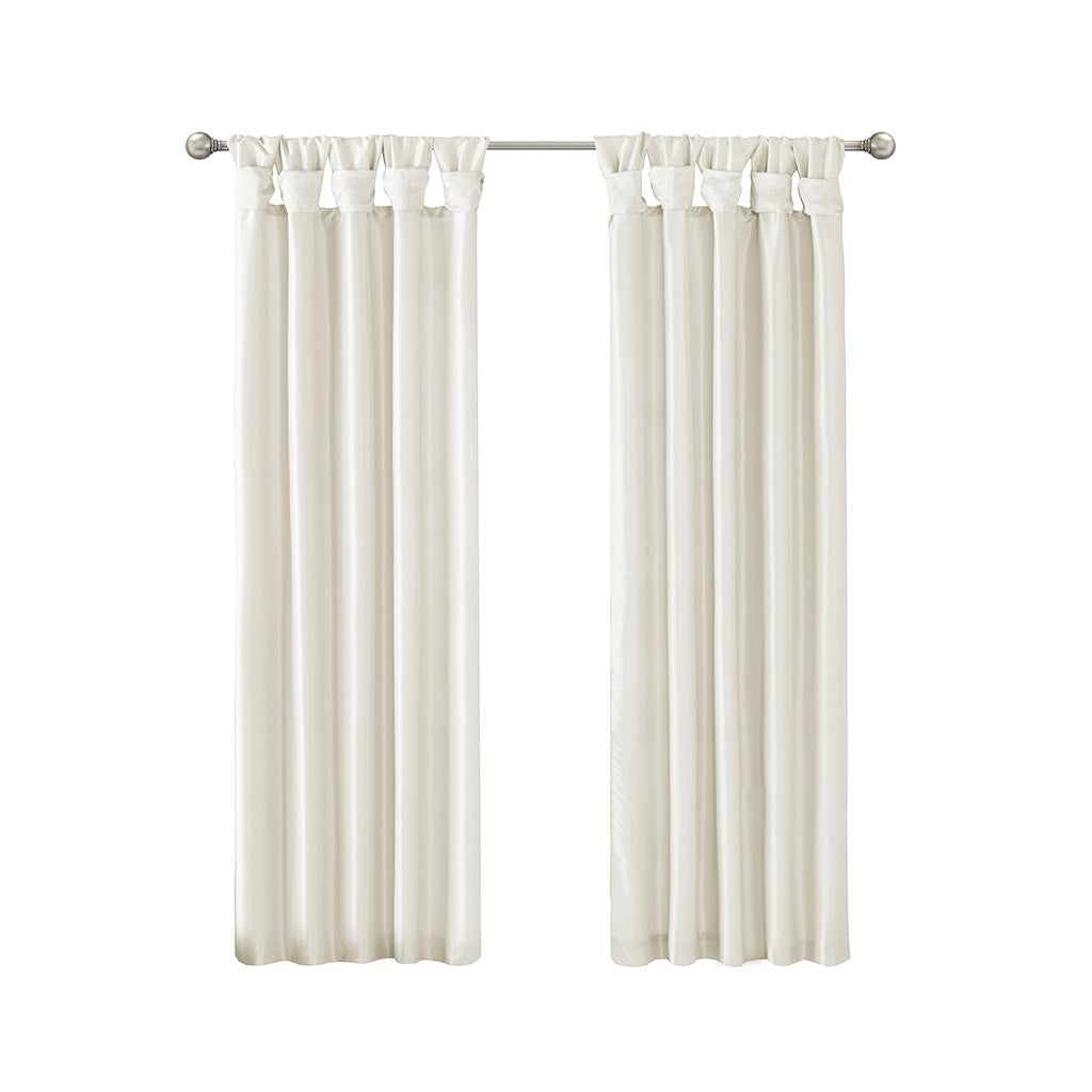 White Twist Tab Lined Window Curtain Panel with Privacy Lining - 50