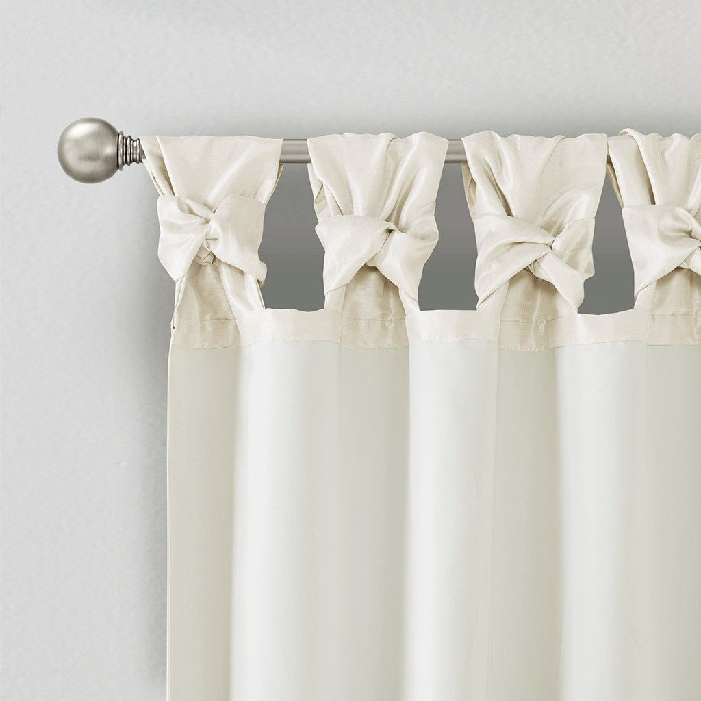 White Twist Tab Lined Window Curtain Panel with Privacy Lining - 50