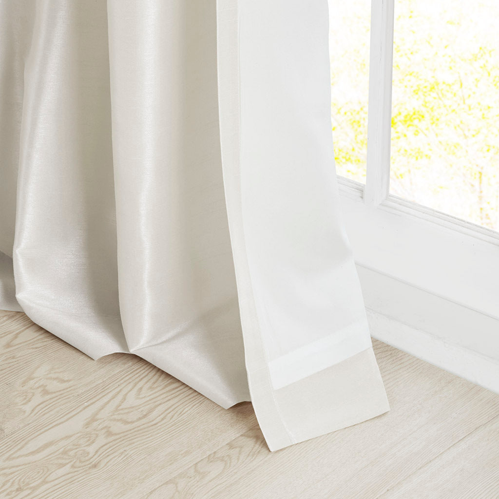 White Twist Tab Lined Window Curtain Panel with Privacy Lining - 50