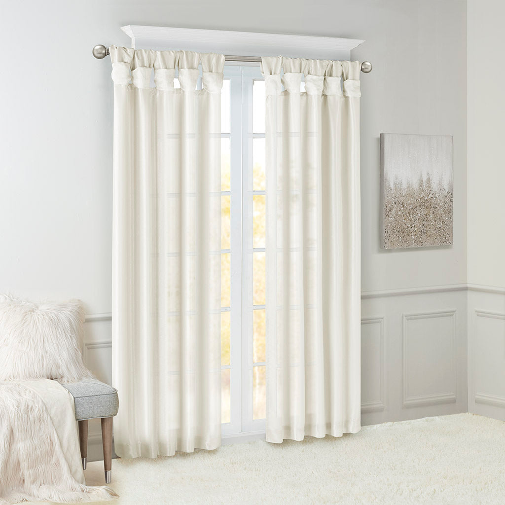 White Twist Tab Lined Window Curtain Panel with Privacy Lining - 50