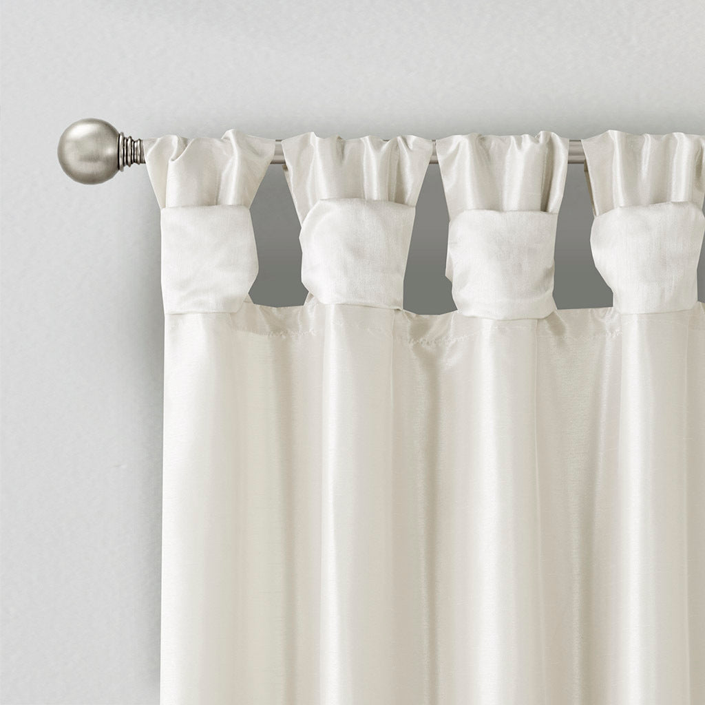 White Twist Tab Lined Window Curtain Panel with Privacy Lining - 50