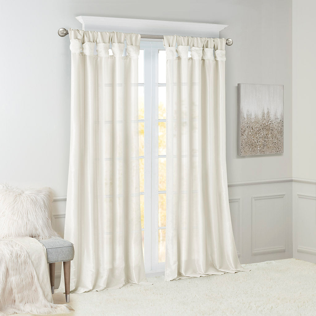 White Twist Tab Lined Window Curtain Panel with Privacy Lining - 50