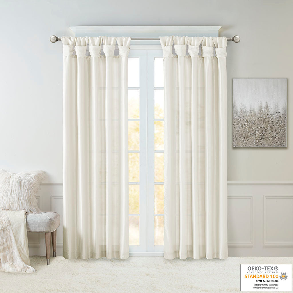 White Twist Tab Lined Window Curtain Panel with Privacy Lining - 50