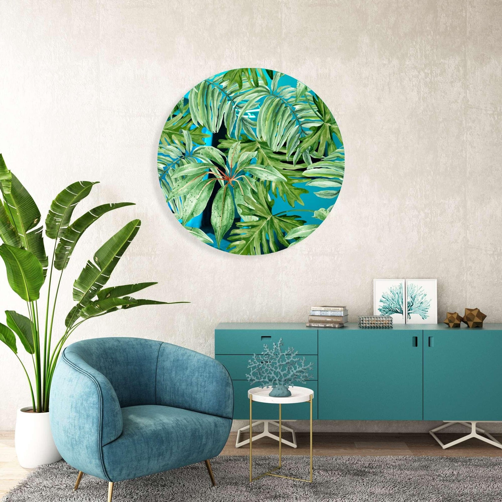 Jungle Green Leaves Printed Mirror Acrylic Circles
