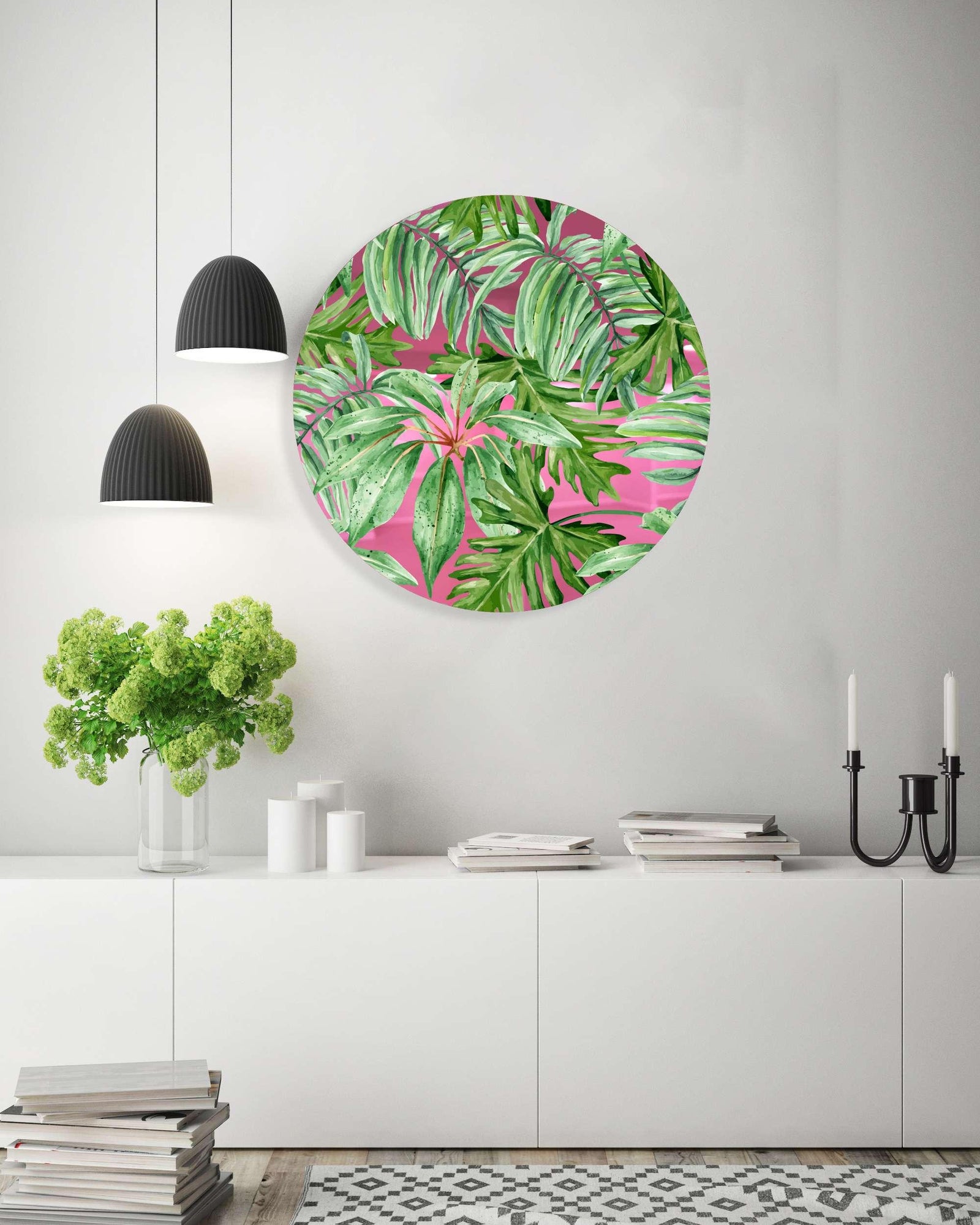 Jungle Green Leaves Printed Mirror Acrylic Circles