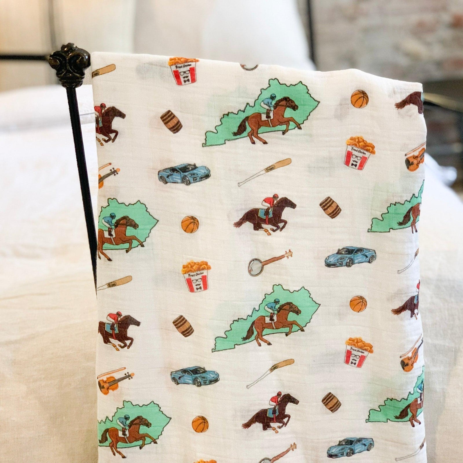 Gift Set: Kentucky Baby Muslin Swaddle Blanket and Burp Cloth/Bib Combo Hospital Coming Home Essential