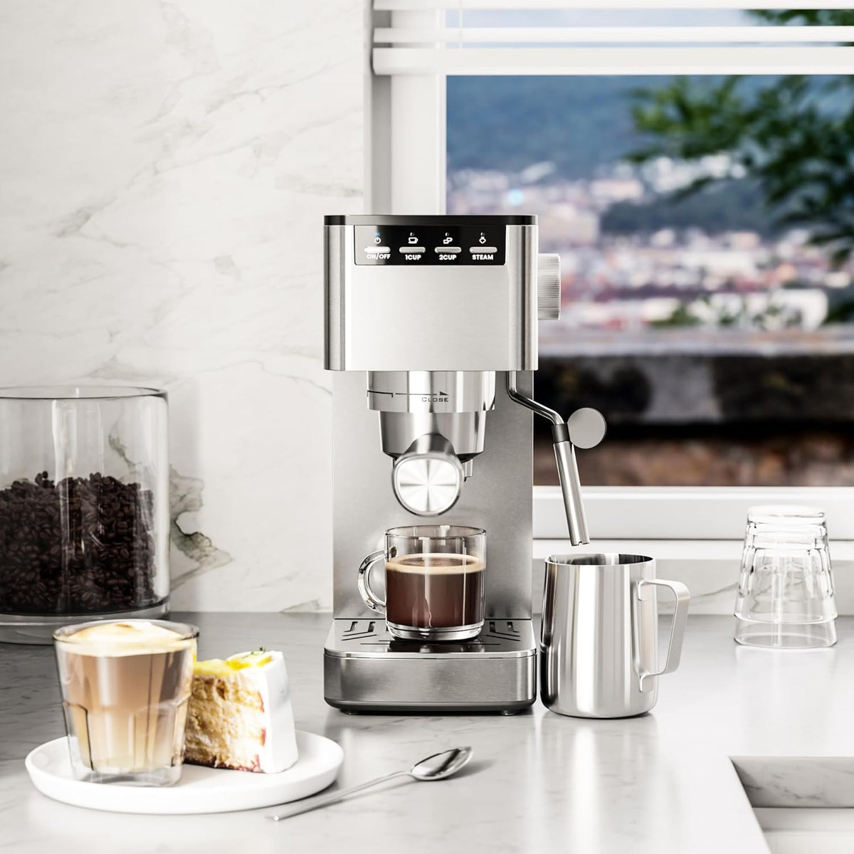Kismile Espresso Machine 20 Bar, with Milk Frother Steam Wand CM8032
