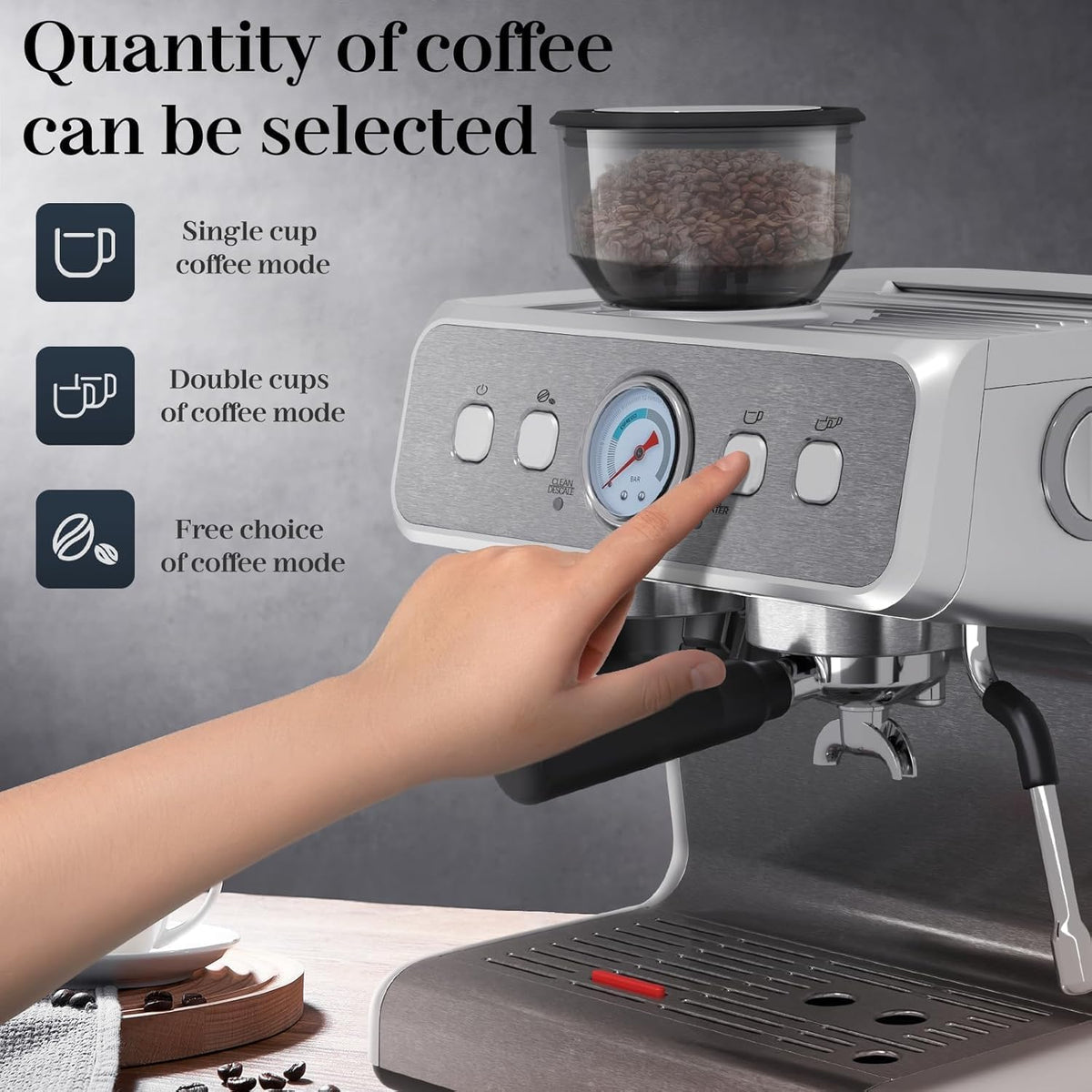 Kismile Espresso Machine, Semi-Automatic Coffee Maker with Bean Grinder and Milk Frother Steam Wand