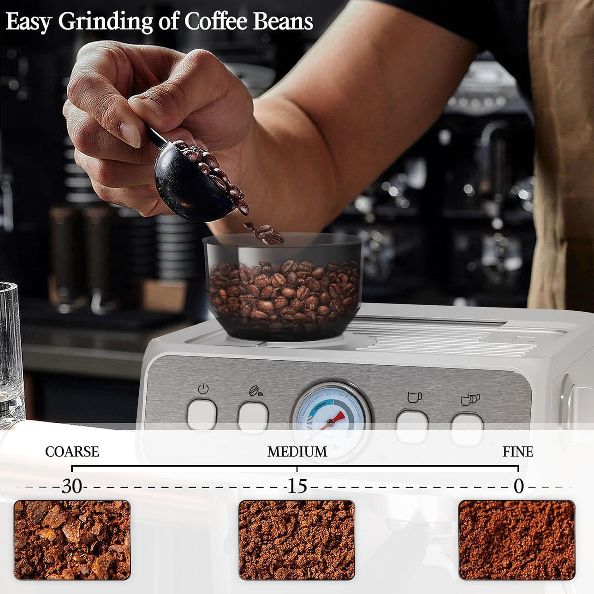 Kismile Espresso Machine, Semi-Automatic Coffee Maker with Bean Grinder and Milk Frother Steam Wand