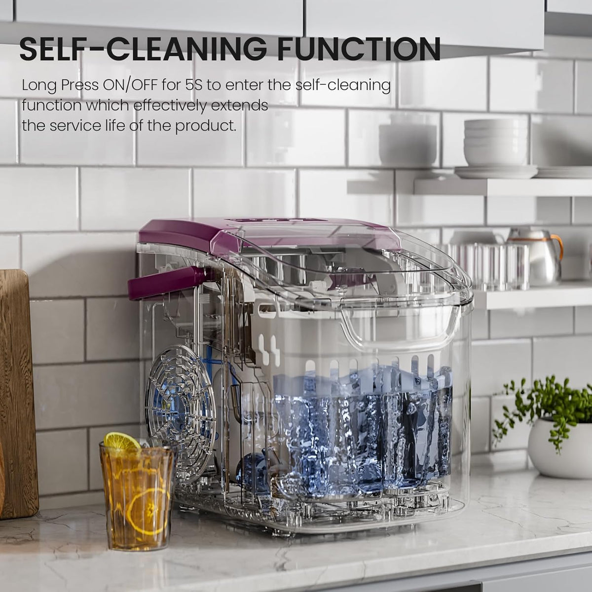 Kismile Ice Makers Countertop with Handle,8 Cubes in 6 Mins,Portable Ice Machine with Self-Cleaning for Home 58012RIM0