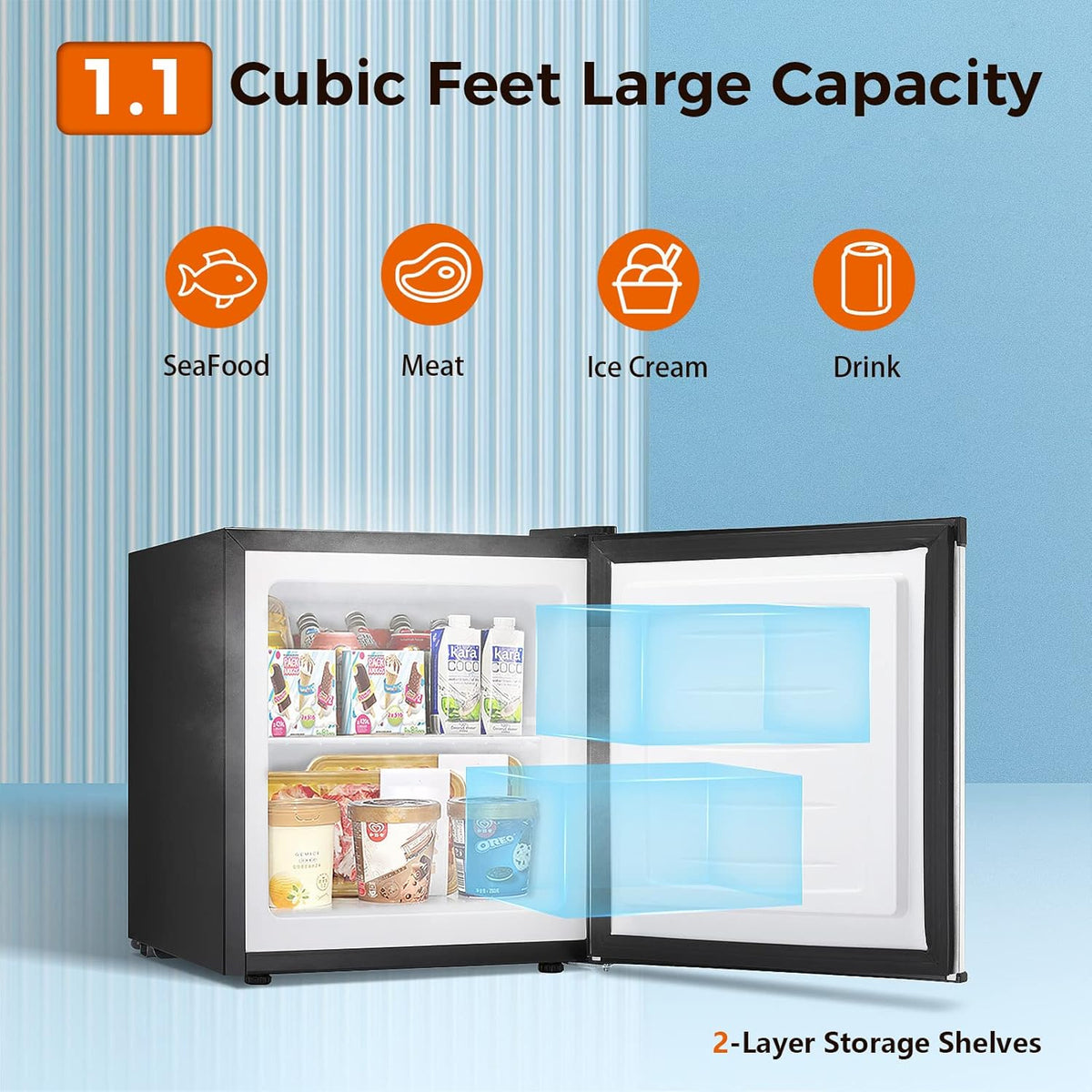 Kismile Mini Freezer,1.1 Cu.ft Upright Freezer with Reversible Single Door