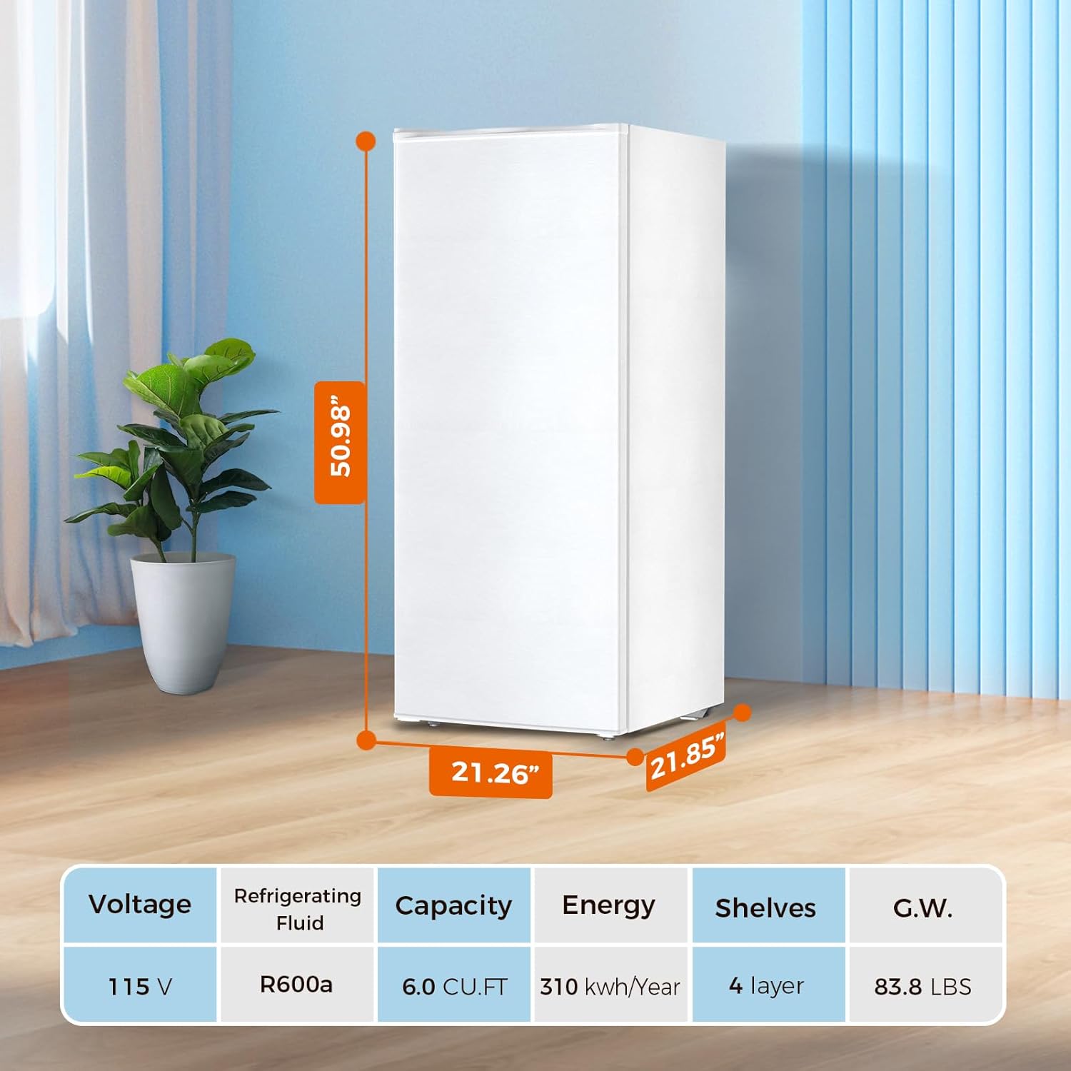 Kismile Upright Freezer, 6.0 Cu.ft Deep Freezer D58165-WHITE