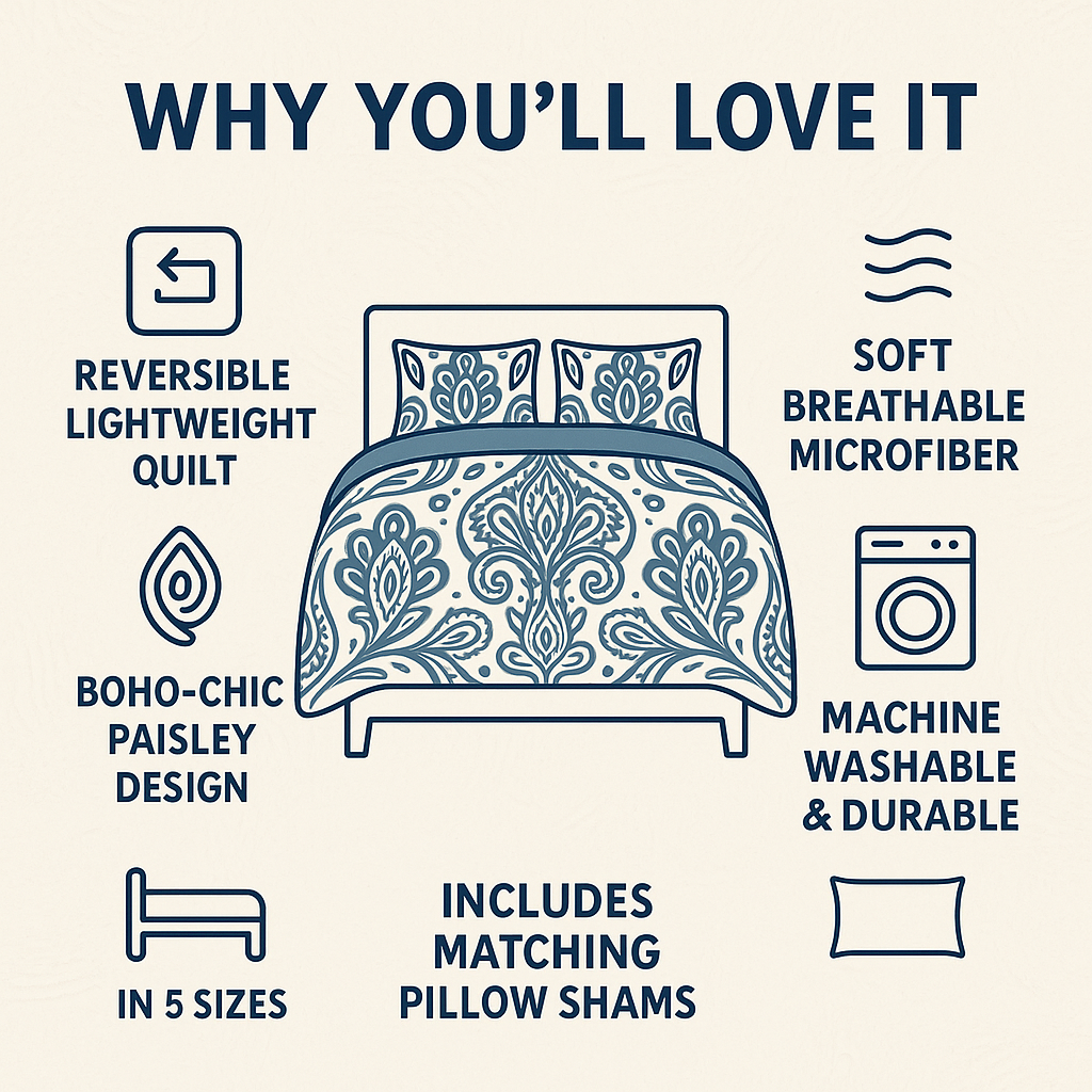DaDa Bedding Bohemian Summertime White Blue Floral Paisley Bedspread Set (KSX-003)