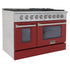 Kucht 48" Gas Range in Stainless Steel, Red Oven Doors, KNG481-R