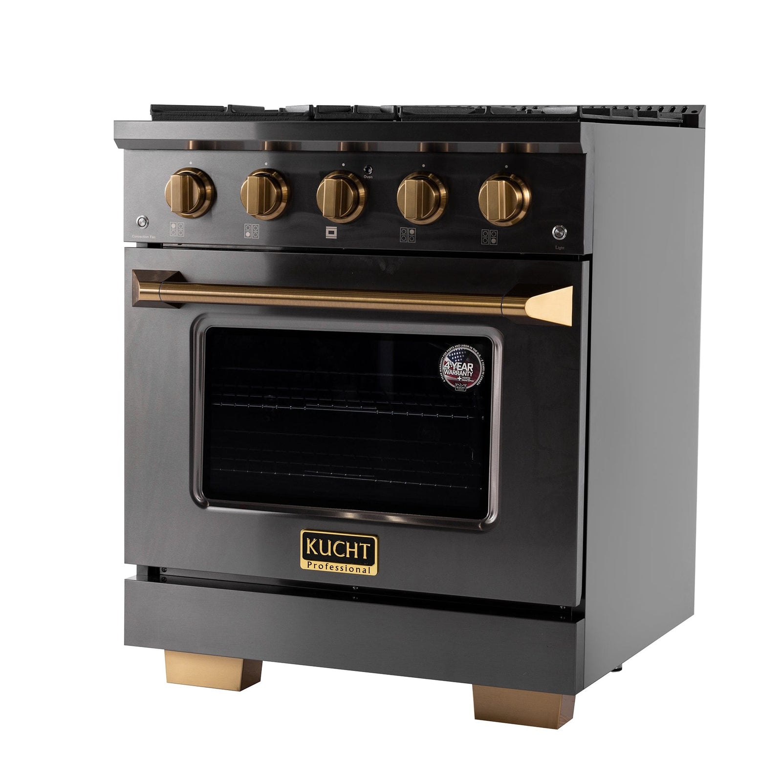 Kucht Gemstone Professional 30 in. 4.2 cu. ft. Natural Gas Range with Sealed Burners and Convection Oven in Titanium Stainless Steel KEG303
